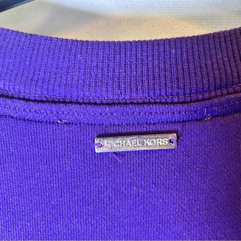Michael Kors Purple Crystal Embellished Bling Crewneck Sweatshirt Pullover. S/M - Picture 4 of 8